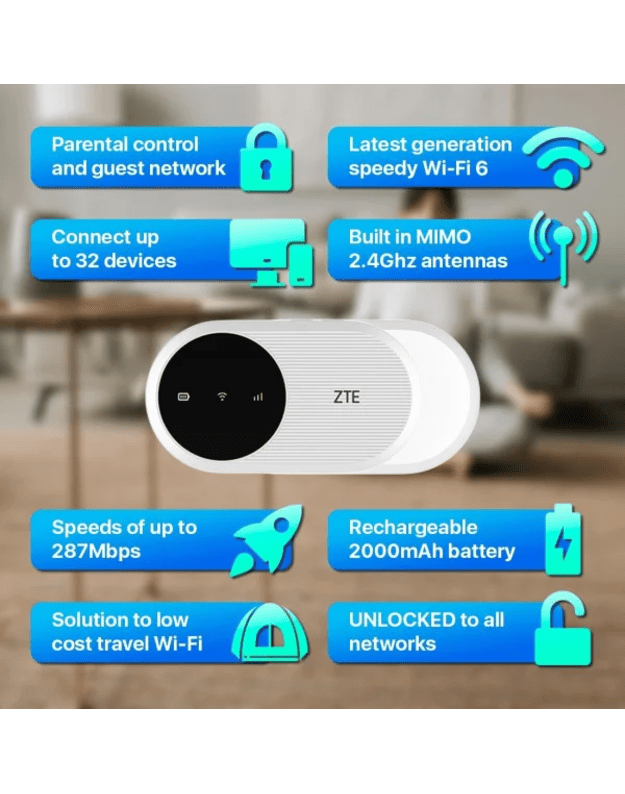 4G modemas ZTE U10 MiFi- CAT 4, WiFi 6 