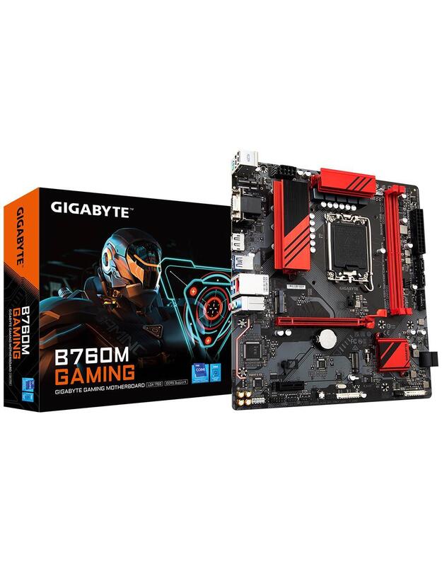 Mainboard|GIGABYTE|Intel B760 Express|LGA1700|Micro-ATX|Memory DDR5|Memory slots 2|1xPCI-Express 3.0 1x|1xPCI-Express 4.0 16x|2xM.2|1x15pin D-sub|1xHDMI|1xDisplayPort|2xUSB 2.0|3xUSB 3.2|1xUSB-C|1xPS/2|1xRJ45|3xAudio port|B760MGAMING1.2