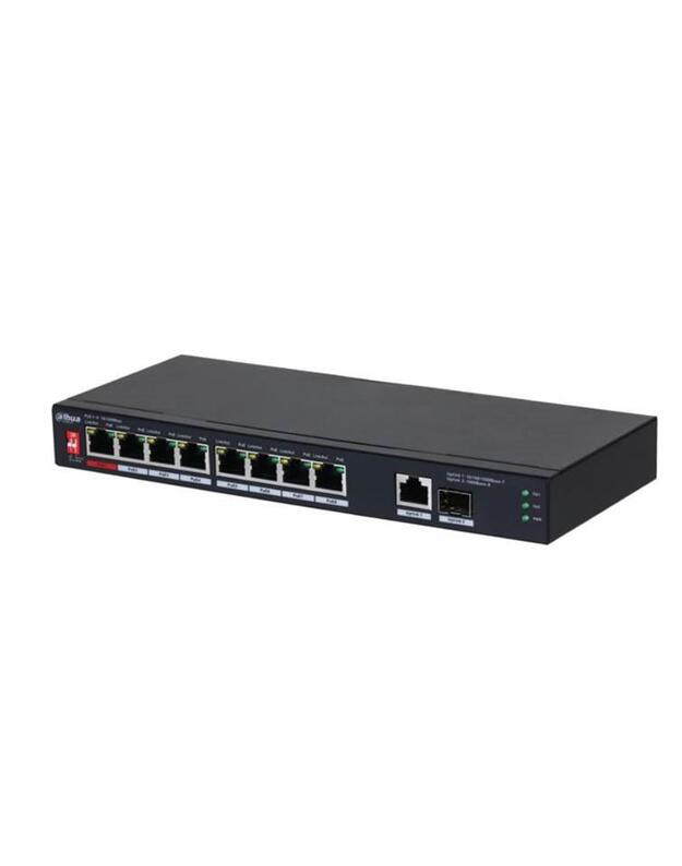 Switch|DAHUA|PFS3110-8ET1GT1GF-96|Desktop/pedestal|8x10Base-T / 100Base-TX|1x10Base-T / 100Base-TX / 1000Base-T|2x1000Base-T|PoE ports 8|96 Watts|DH-PFS3110-8ET1GT1GF-96