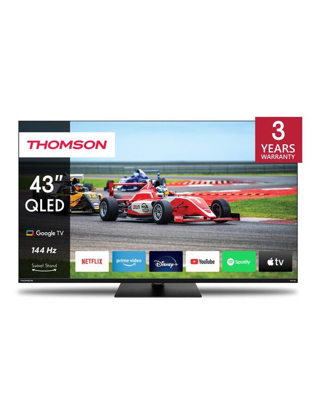 TV Set|THOMSON|43 |4K/Smart|QLED|3840x2160|Wireless LAN|Bluetooth|Google TV|Black|43QG7C14