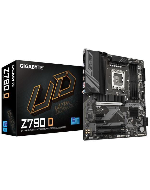 Mainboard|GIGABYTE|Intel Z790|LGA1700|ATX|Memory DDR5|Memory slots 4|2xPCI-Express 3.0 1x|1xPCI-Express 3.0 16x|1xPCI-Express 4.0 4x	|1xPCI-Express 5.0 16x|3xM.2|1xHDMI|1xDisplayPort|2xUSB 2.0|5xUSB 3.2|1xUSB-C|1xPS/2|1xRJ45|3xAudio port|Z790D