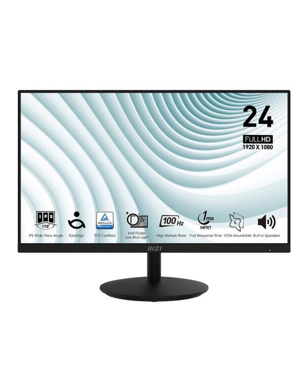 LCD Monitor|MSI|PRO MP242A|24 |Panel IPS|1920x1080|100Hz|Matte|1 ms|Speakers|Tilt|Colour Black|PROMP242A