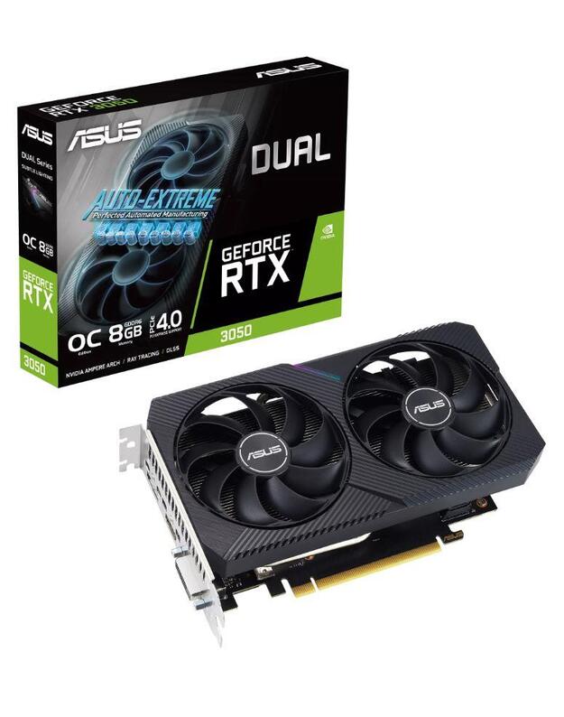 Graphics Card|ASUS|NVIDIA GeForce RTX 3050|8 GB|GDDR6|128 bit|PCIE 4.0 16x|Dual Slot Fansink|1xDVI-D|1xHDMI|1xDisplayPort|DUAL-RTX3050-O8G-V2