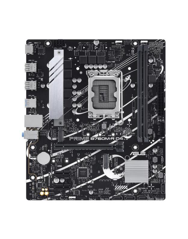 Mainboard|ASUS|Intel B760 Express|LGA1700|Micro-ATX|Memory DDR4|Memory slots 2|2xPCI-Express 4.0 1x|1xPCI-Express 4.0 16x|2xM.2|1x15pin D-sub|1xHDMI|4xUSB 2.0|4xUSB 3.2|1xOptical S/PDIF|3xAudio port|PRIMEB760M-RD4