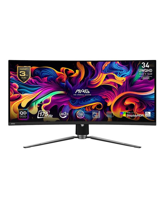 LCD Monitor|MSI|34 |Curved/21 : 9|Panel QD-OLED|3440x1440|21:9|175Hz|Matte|0.03 ms|Swivel|Height adjustable|Tilt|Colour Black|MAG341CQPQD-OLED