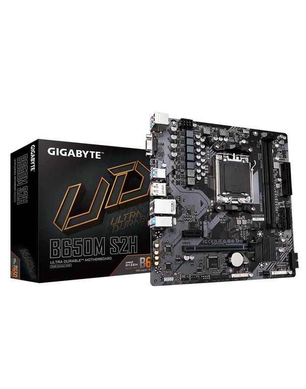 Mainboard|GIGABYTE|AMD B650|SAM5|Micro-ATX|Memory DDR5|Memory slots 2|1xPCI-Express 3.0 1x|1xPCI-Express 4.0 16x|1xM.2|1x15pin D-sub|1xHDMI|1xDisplayPort|4xUSB 2.0|2xUSB 3.2|1xPS/2|1xRJ45|3xAudio port|B650MS2H1.1