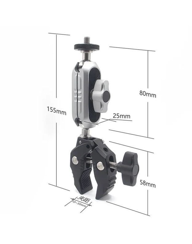 Techsuit (JX-006) daugiafunkcinis motociklo / dviračio vairo tvirtinimas, skirtas GoPro, 1/4 varžtas, juodas