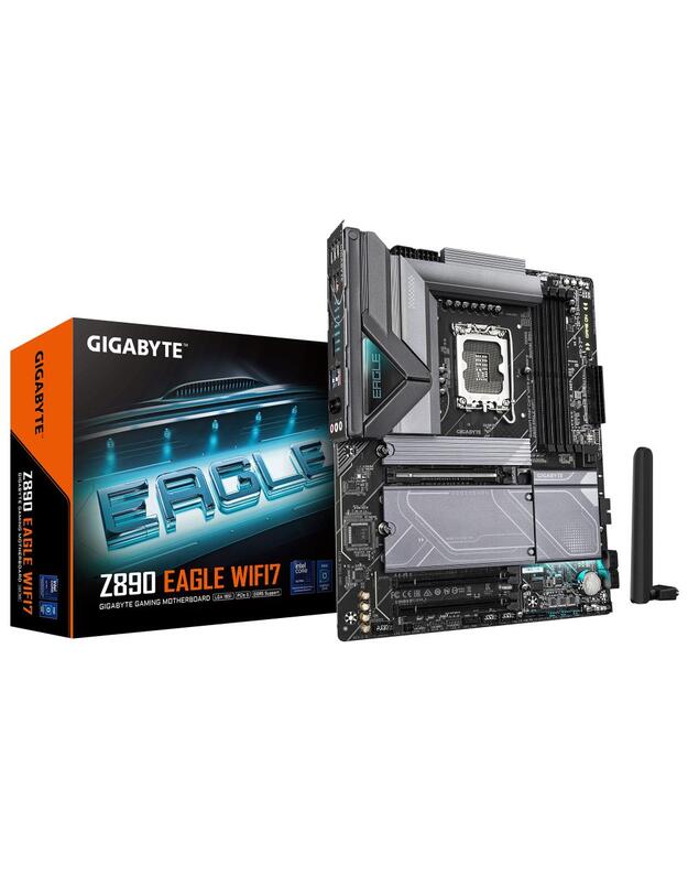 Mainboard|GIGABYTE|Intel Z890|LGA1851|ATX|Memory DDR5|Memory slots 4|2xPCI-Express 4.0 4x	|1xPCI-Express 5.0 16x|4xM.2|1xDisplayPort|4xUSB 2.0|5xUSB 3.2|1xUSB-C|1xRJ45|3xAudio port|Z890EAGLEWIFI7