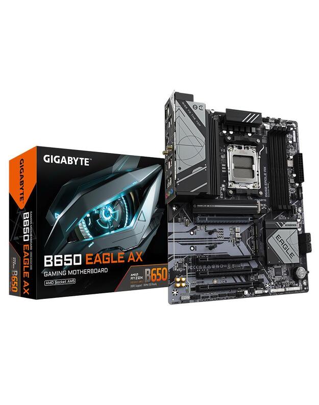 Mainboard|GIGABYTE|AMD B650|SAM5|ATX|Memory DDR5|Memory slots 4|1xPCI-Express 16x|3xPCI-Express 3.0 16x|3xM.2|2xHDMI|1xDisplayPort|6xUSB 2.0|2xUSB 3.2|1xUSB-C|1xRJ45|3xAudio port|B650EAGLEAX1.1