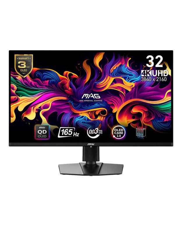 Monitor|MSI|31.5 |Gaming|Panel QD-OLED|3840x2160|16:9|165Hz|0.03 ms|Swivel|Pivot|Height adjustable|Tilt|Colour Black|MAG321UPQD-OLED