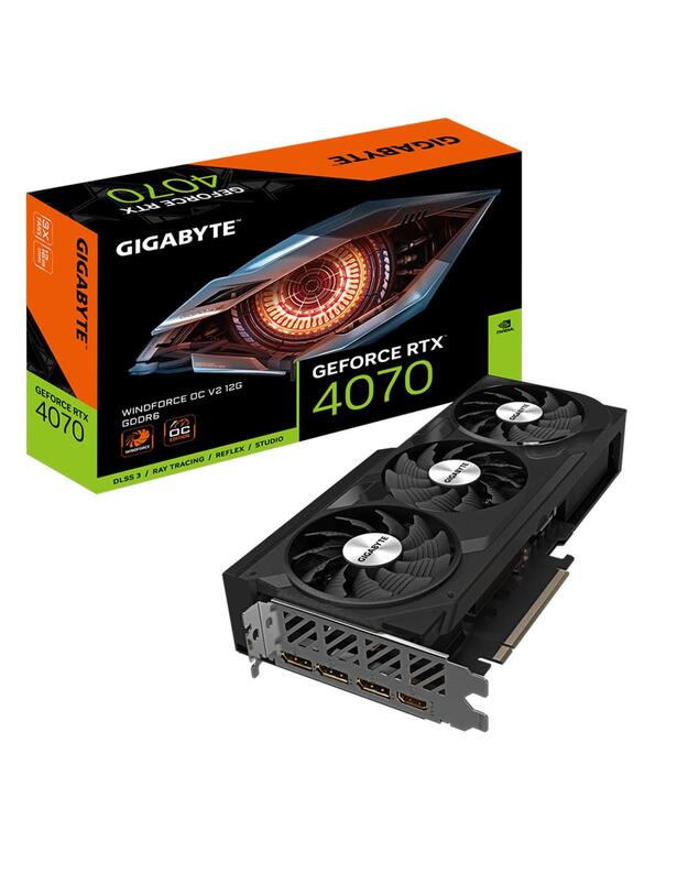 Graphics Card|GIGABYTE|NVIDIA GeForce RTX 4070|12 GB|GDDR6|192 bit|PCIE 4.0 16x|Triple slot Fansink|1xHDMI|3xDisplayPort|GV-N4070WF3OCV2-12GD