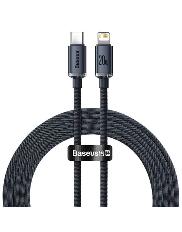 „Baseus Type-C“ – „Lightning Cable“, „Crystal Shine“ serijos greito įkrovimo laidas, 20 W 2 m, juodas (CAJY000301)