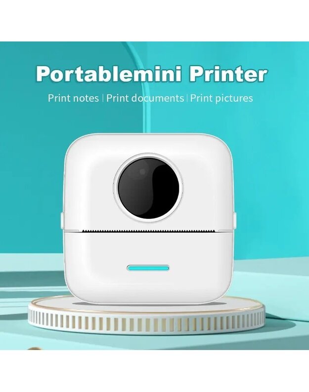 Nešiojamas vaikiškas terminis spausdintuvas Cat Mini Printer X5, rožinis + DOVANA (3 spalvoti rulonėliai)