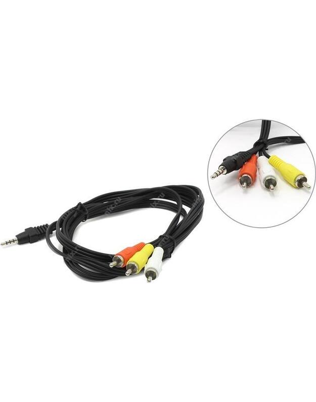 GARSO KABELIS 3,5 mm 4 PIN PRIE 3RCA/AV 2M CCA-4P2R-2M GEMBIRD