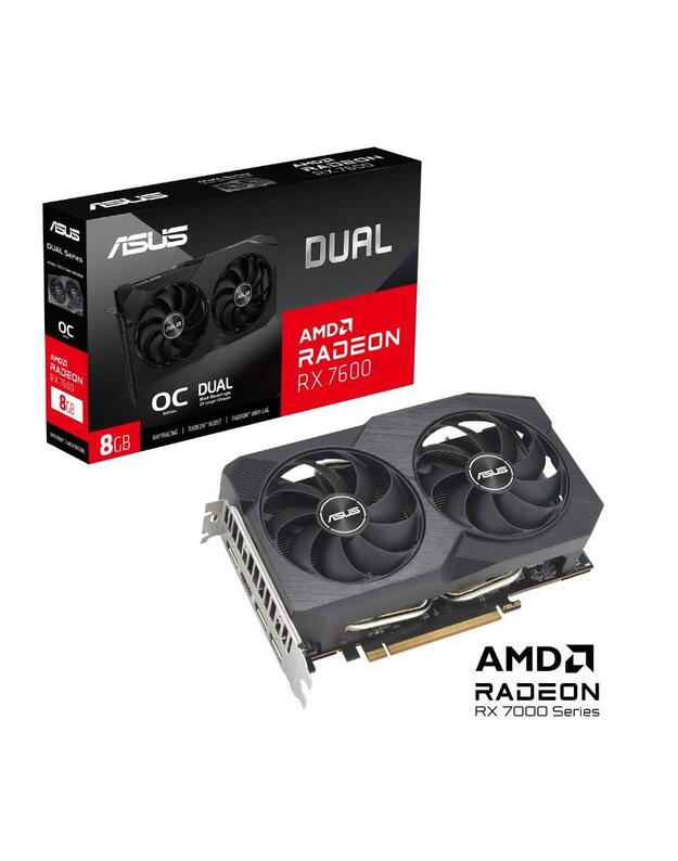 Graphics Card|ASUS|AMD Radeon RX 7600|8 GB|GDDR6|128 bit|PCIE 4.0 16x|Dual Slot Fansink|1xHDMI|3xDisplayPort|DUAL-RX7600-O8G-V2