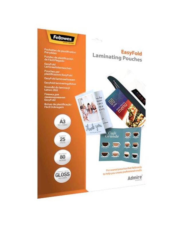 LAMINATOR POUCH EASYFOLD/A3 80 25PCS 5602001 FELLOWES