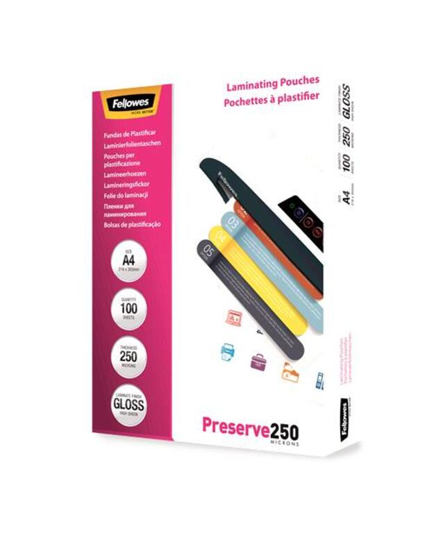 LAMINATOR POUCH GLOSSY/A4 250 100PCS 5401802 FELLOWES