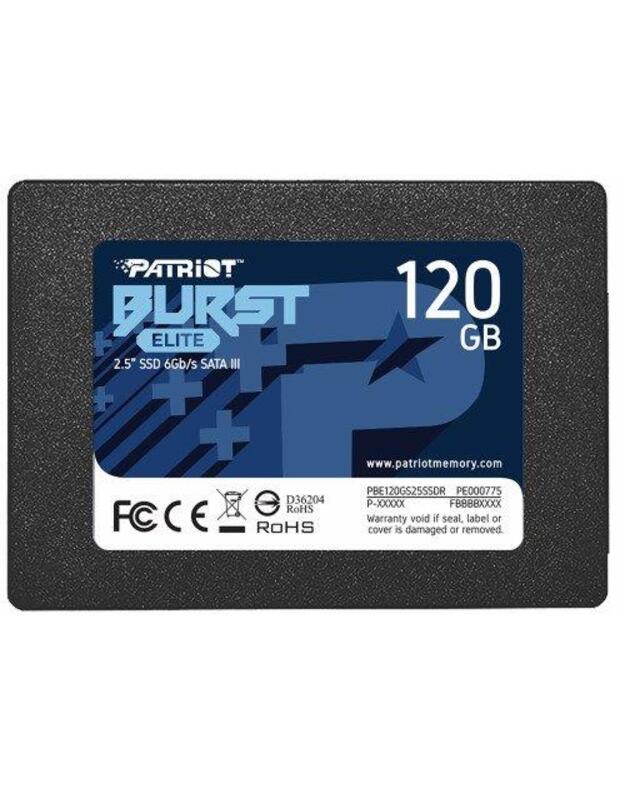 SSD|PATRIOT|Burst Elite|120GB|SATA 3.0|3D NAND|Write speed 320 MBytes/sec|Read speed 450 MBytes/sec|2,5 |TBW 50 TB|PBE120GS25SSDR