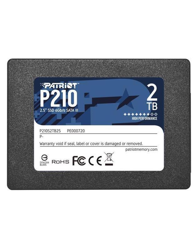 SSD|PATRIOT|P210|2TB|SATA 3.0|Įrašymo greitis 430 MBajtų/sek | Skaitymo greitis 520 MBajtų/sek|2,5