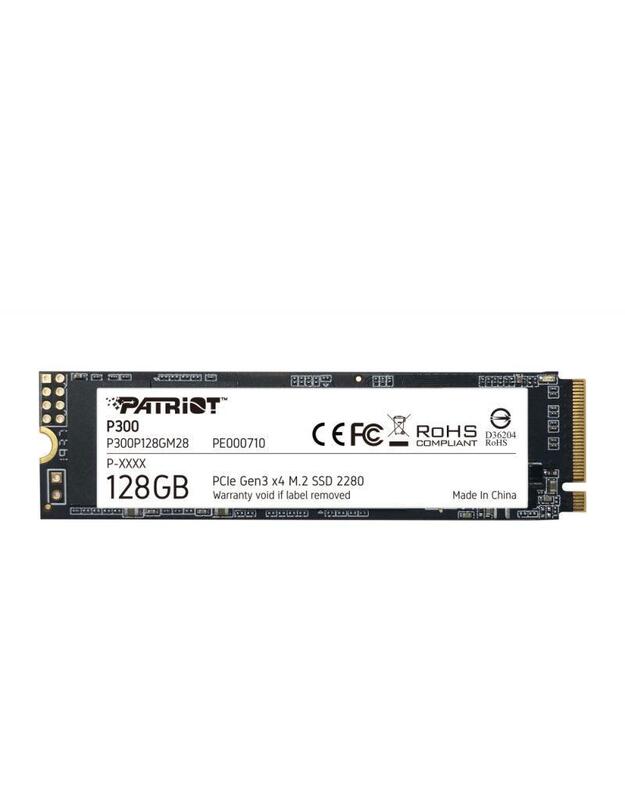 SSD|PATRIOT|P300|128GB|M.2|PCIE|NVMe|3D NAND|Write speed 600 MBytes/sec|Read speed 1600 MBytes/sec|3.8mm|TBW 60 TB|P300P128GM28