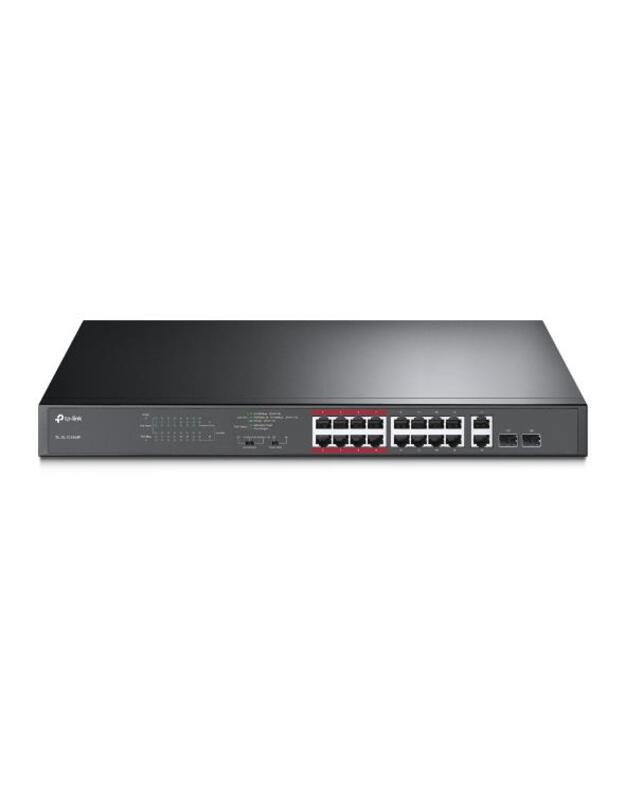 Jungiklis|TP-LINK|Stalinis kompiuteris/pjedestalas|16x10Base-T / 100Base-TX|2x10/100/1000BASE-T/SFP derinys|PoE+ prievadai 16|192 vatai|TL-SL1218MP